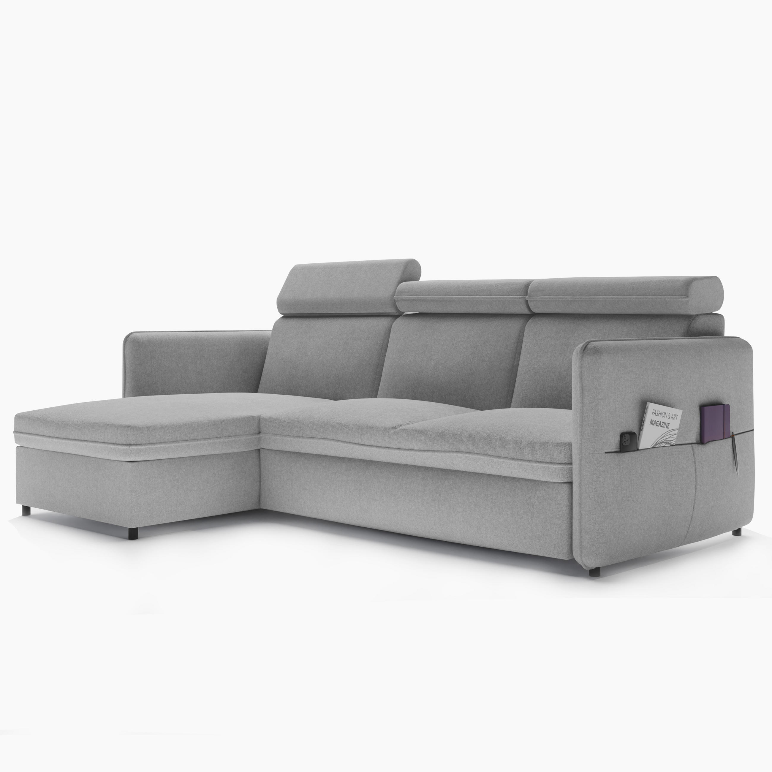 ECKSOFA mit Schlaffunktion und Bettkasten, Hellgrau - Grau, Holzwerkstoff/Textil (220/140cm) - Idohome