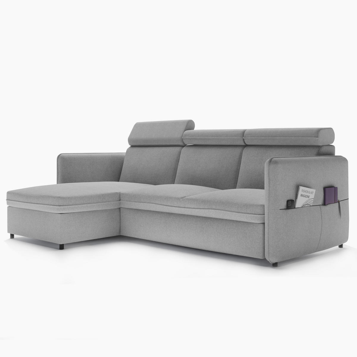 ECKSOFA mit Schlaffunktion und Bettkasten, Hellgrau - Grau, Holzwerkstoff/Textil (220/140cm) - Idohome