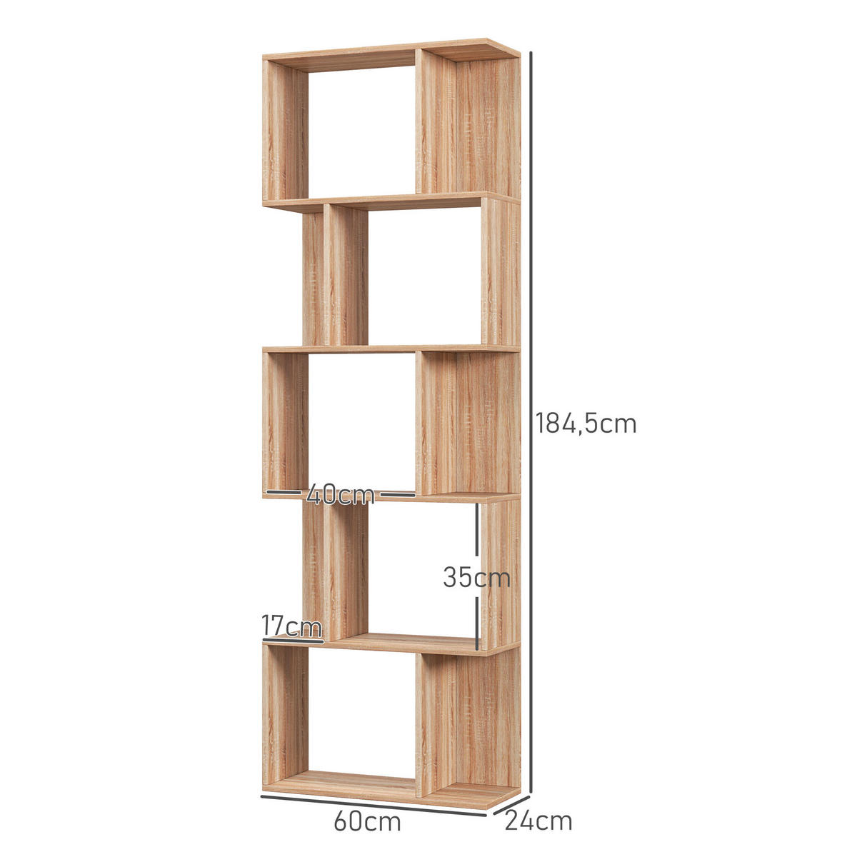 REGAL DE-15540 60/24/184 cm, S-Form Naturholz - Naturfarben, Holzwerkstoff (60/184.5/24cm) - ComfortXL