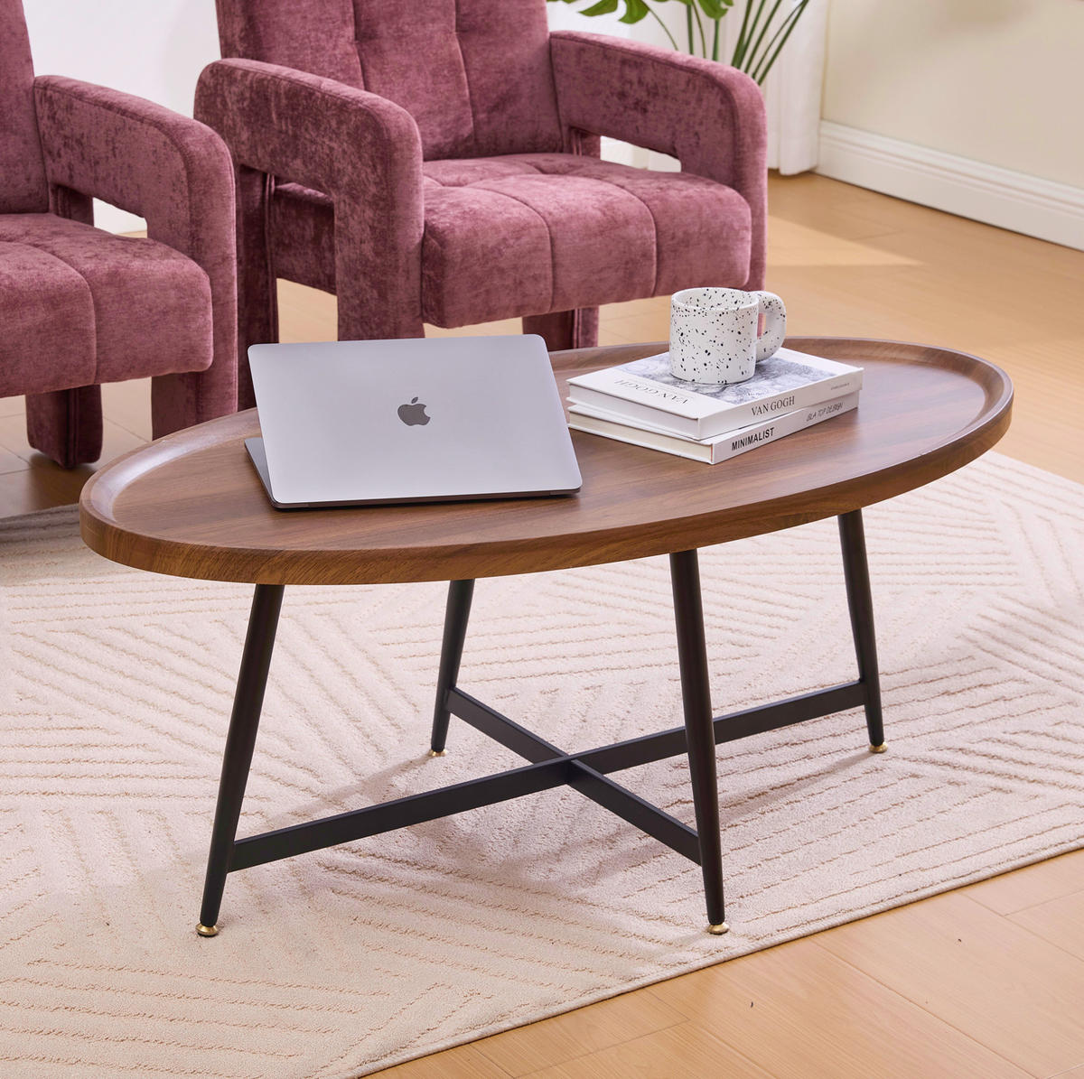 KONFERENČNÍ stolek z MDF, 110/55/45 cm hnědý s černou kovovou podnoží - hnědá, kompozitní dřevo (110/55/45cm) - BEAOK