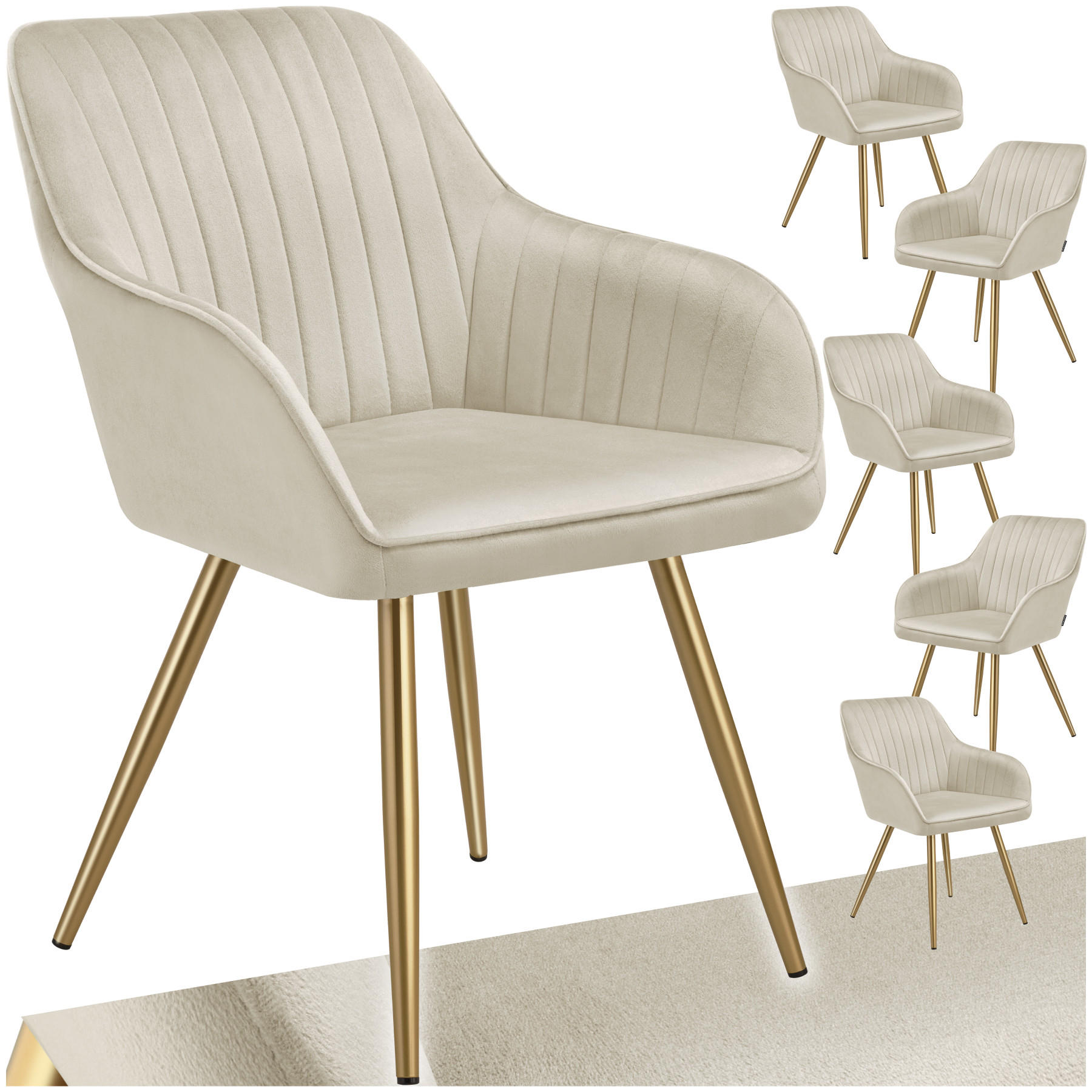 ESSZIMMERSTUHL 6er Set Marilyn 58 x 62 x 82 cm creme/gold - Goldfarben/Creme, Kunststoff (58/82/62cm) - tectake