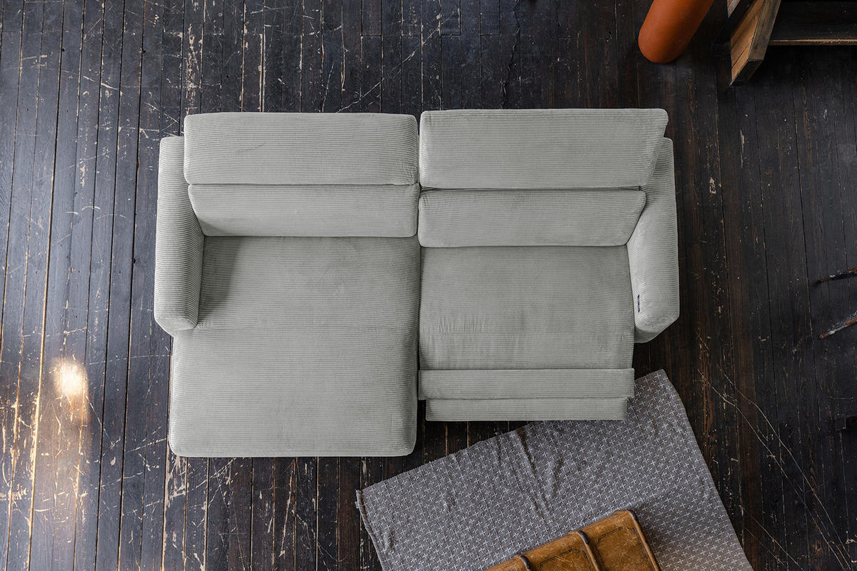 ECKSOFA LAISKA Hellgrau Cord Relaxfunktion - Hellgrau/Schwarz, Textil/Metall (282/177cm) - KAWOLA