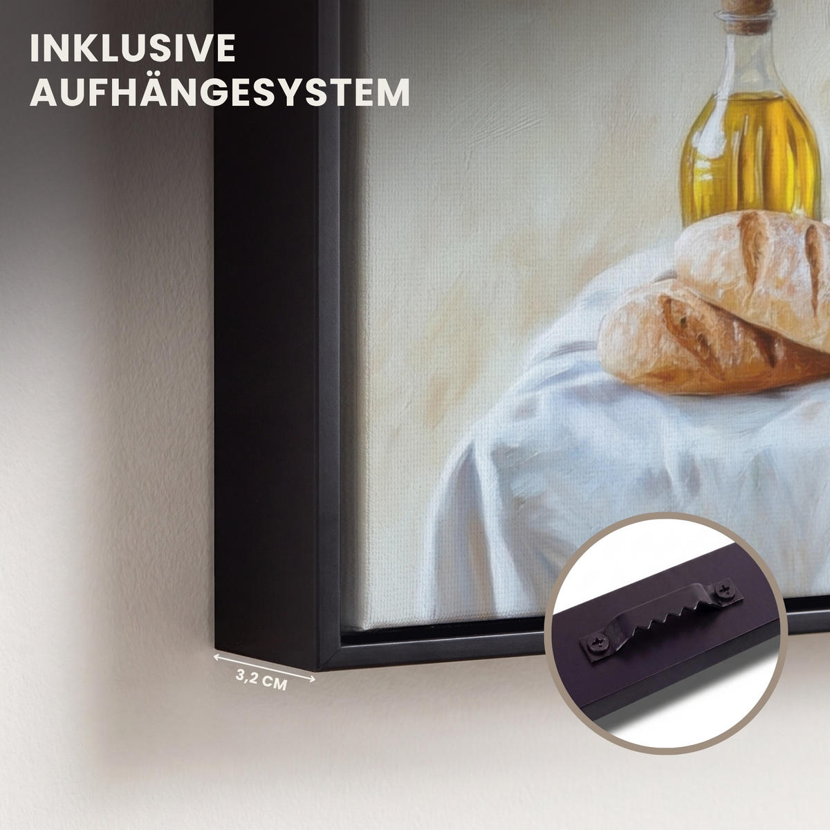 LEINWAND Bilder mit Rahmen - Lavendel - Brot - Stilleben - 30x20 - Flieder, Textil (30/20cm) - MuchoWow
