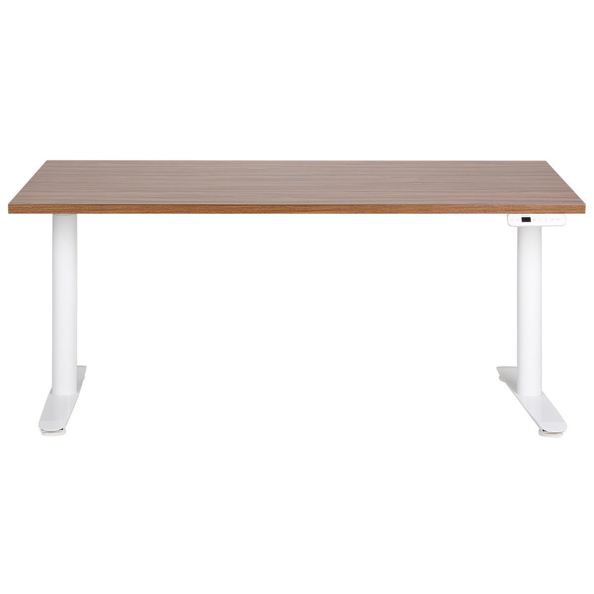 SCHREIBTISCH braunweiß 160/72 cm elektrisch höhenverstellbar Destin IV - Dunkelbraun/Weiß, Holz (72/160/67cm) - Beliani