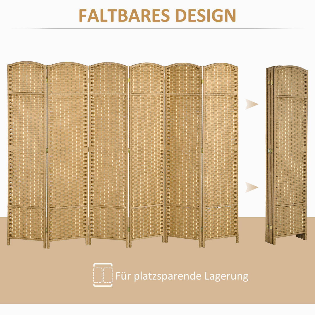 PARAVENT 6-teilig 240 x 170 cm Raumteiler Trennwand aus Bambus Natur - Naturfarben, Holzwerkstoff (1.6/170/1.6cm) - HOMCOM