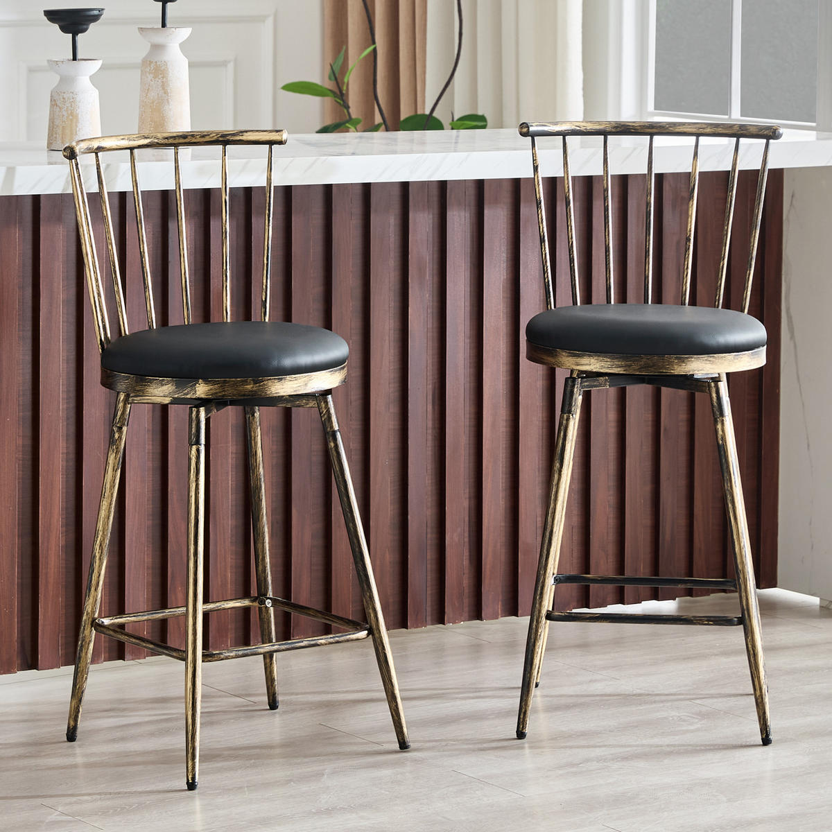 BARHOCKER im Windsor-Stil mit Kunstledersitz Schwarz/Braun - Multicolor, Metall (39/96/39cm) - MIVRAY