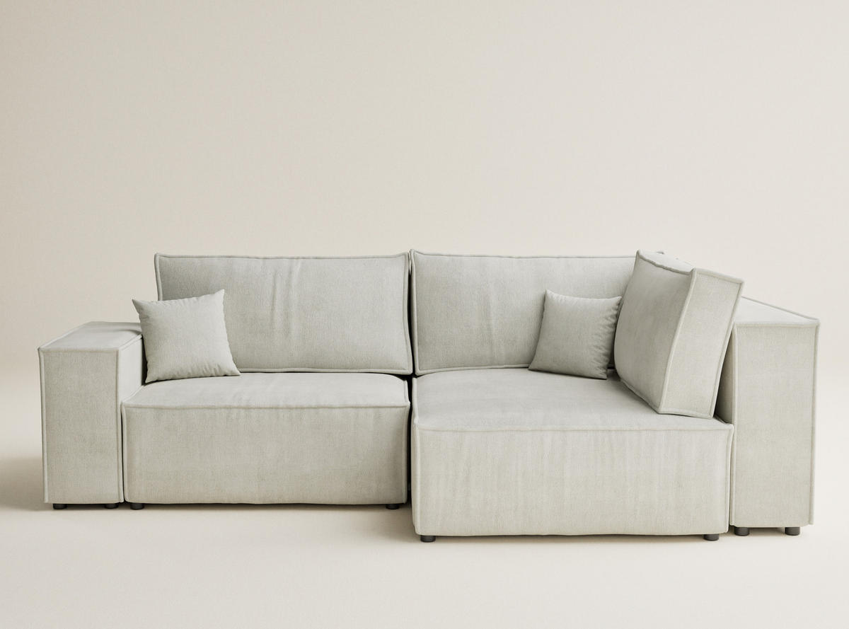 ECKSOFA MIT SCHLAFFUNKTION Tonga Creme Webstoff - Creme/Schwarz, Holz/Holzwerkstoff (255/105cm) - Maison de Reve