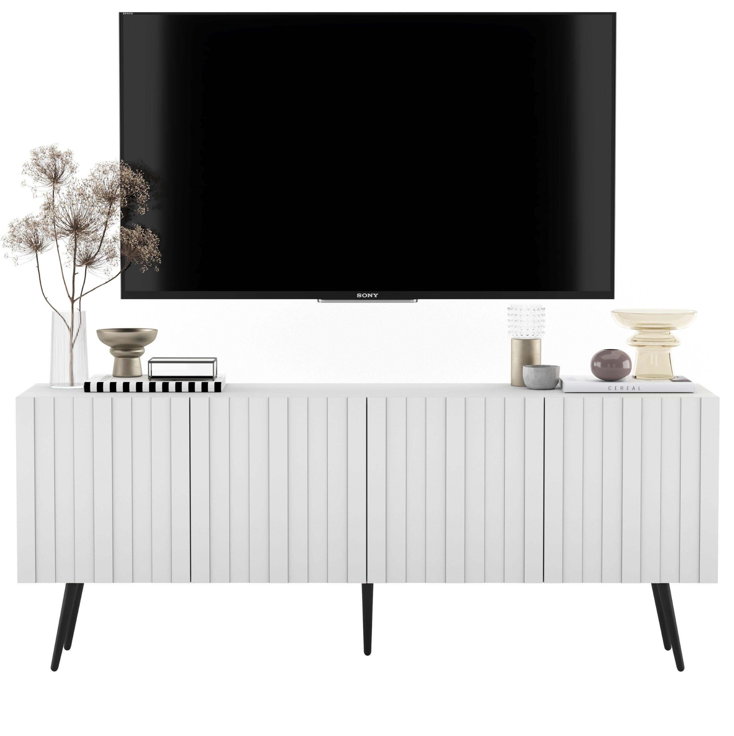 TV-SCHRANK Elpis Weiß Matt mit Metallbeine Glamour 150 cm - Schwarz/Weiß, Holzwerkstoff/Metall (150/60.5/36.5cm) - Meble Lindner