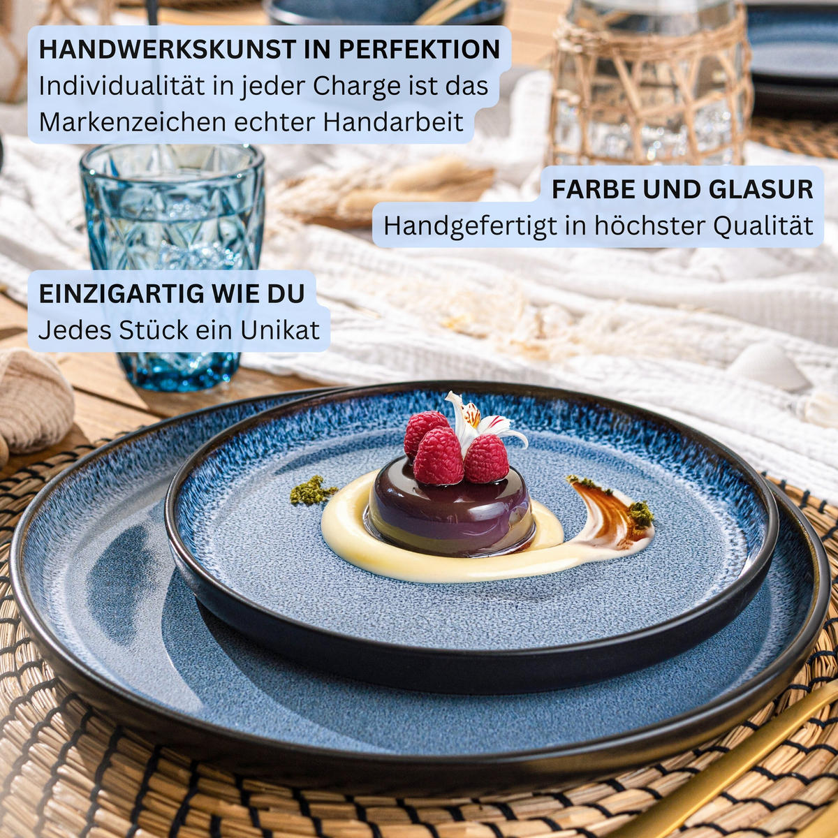 SPEISETELLER SET ARUBA - 6 teilig aus Steingut - Blau, Keramik (17cm) - Sänger