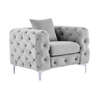 CHESTERFIELD-SESSEL - Hellgrau - Samt - EDWINA - Hellgrau, Textil (91/76/106cm) - Vente-Unique