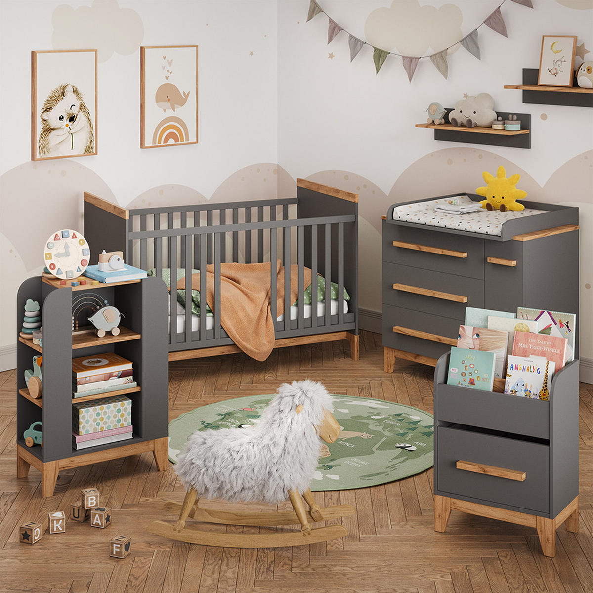 KINDERREGAL Malia Grau 60 x 88 cm mit 9 fächern - Hellgrau/Grau, Holzwerkstoff (60/88/30cm) - VitaliSpa