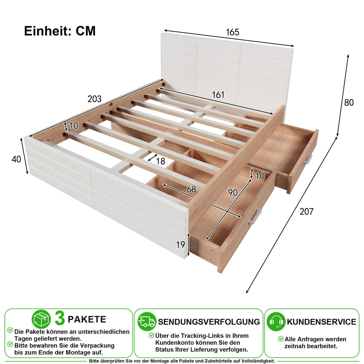 POSTELOVÝ RÁM 160/200 cm v bílé a světlé dubové barvě se 2 zásuvkami - bílá, dřevo/kompozitní dřevo (160/200cm) - CHICFURN