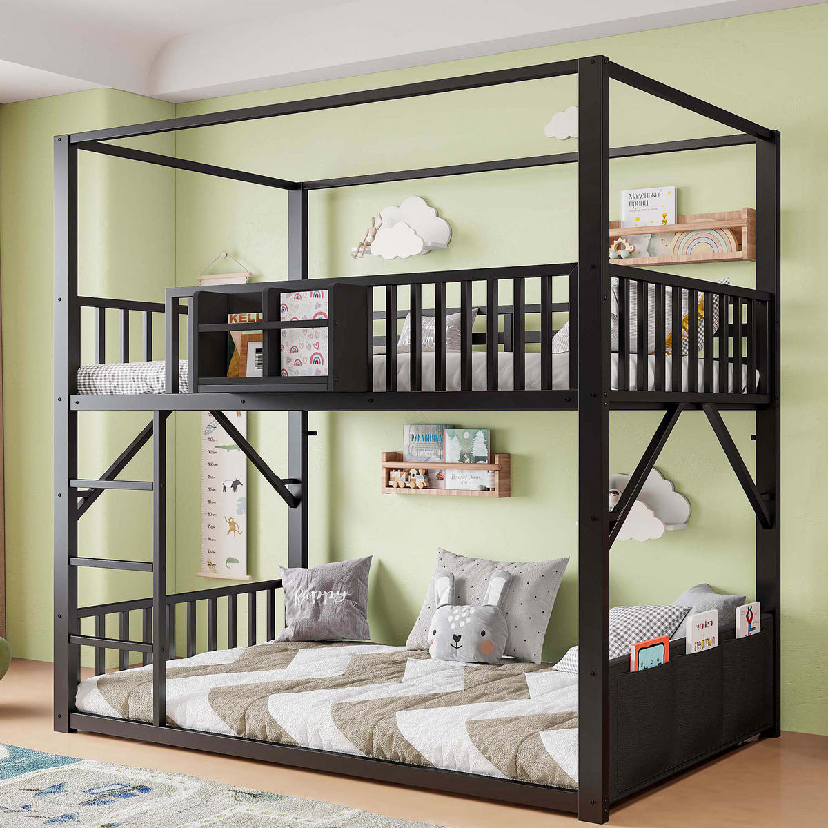 ETAGENBETT 90/200 cm Metall mit Dachdesign, DE-41590, in Schwarz - Schwarz, Metall (90/200cm) - ComfortXL