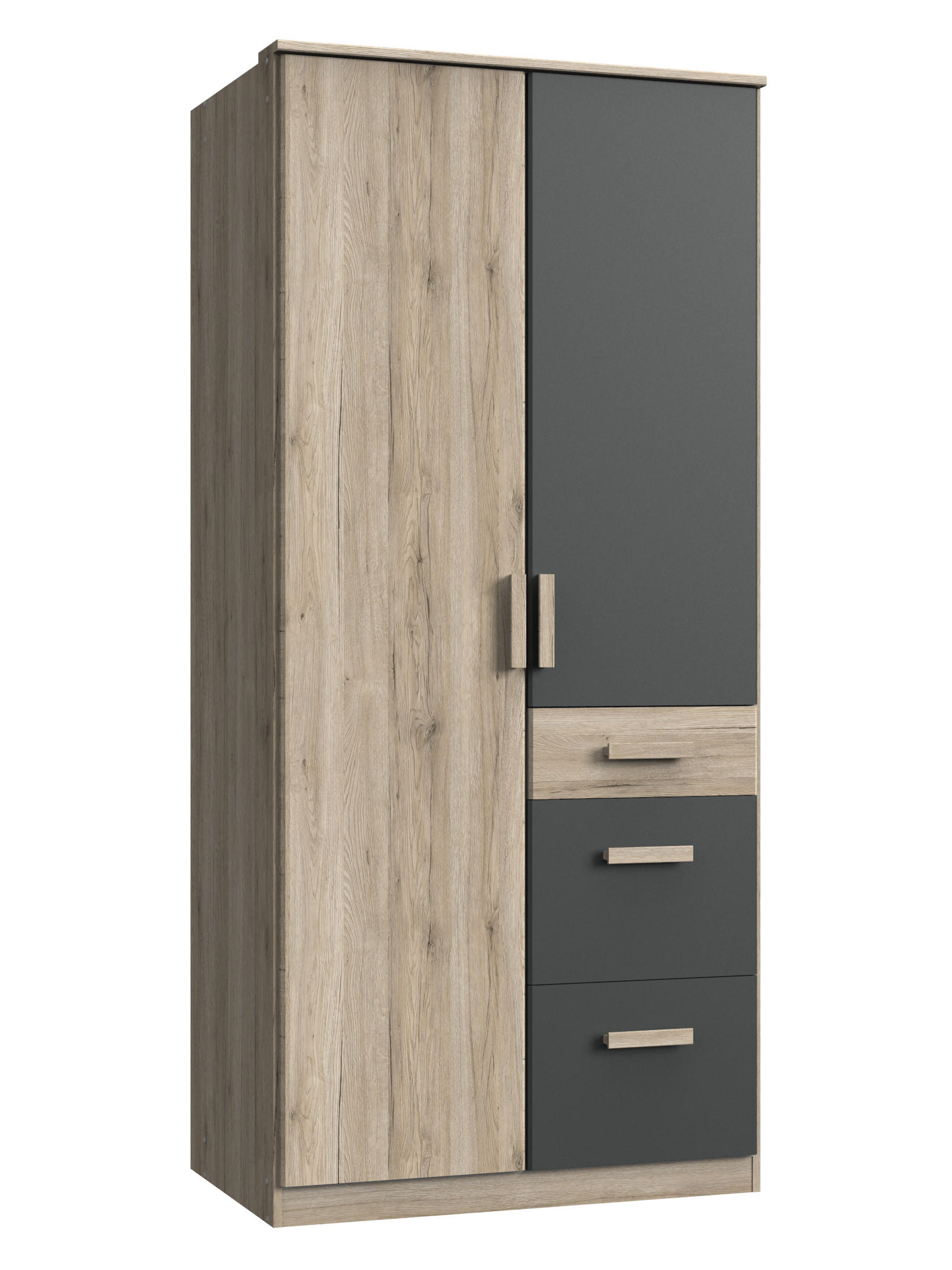KLEIDERSCHRANK Cariba in Eiche San Remo und Graphit - Drehtürenschrank 2 türig - Braun, Holzwerkstoff (137/199/58cm)