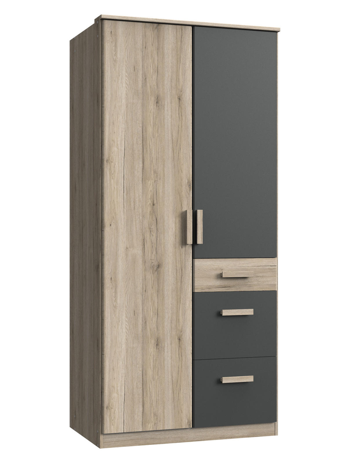 KLEIDERSCHRANK Cariba in Eiche San Remo und Graphit - Drehtürenschrank 2 türig - Braun, Holzwerkstoff (137/199/58cm)