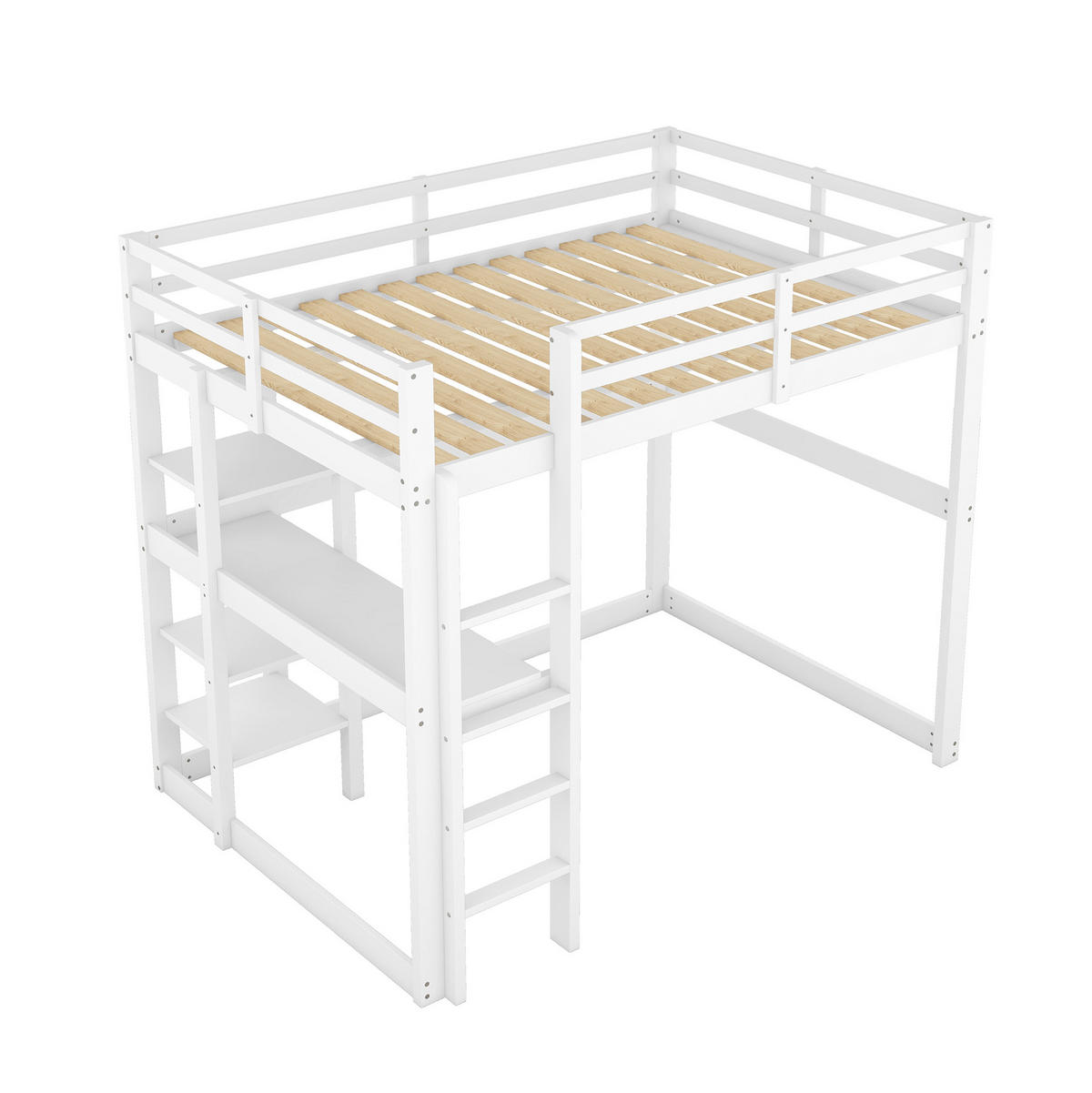 HOCHBETT 140/200 cm mit Schreibtisch und 4 Ablagefächern aus Kiefer , Antikweiß - Weiß, Holzwerkstoff (140/200cm) - Redom