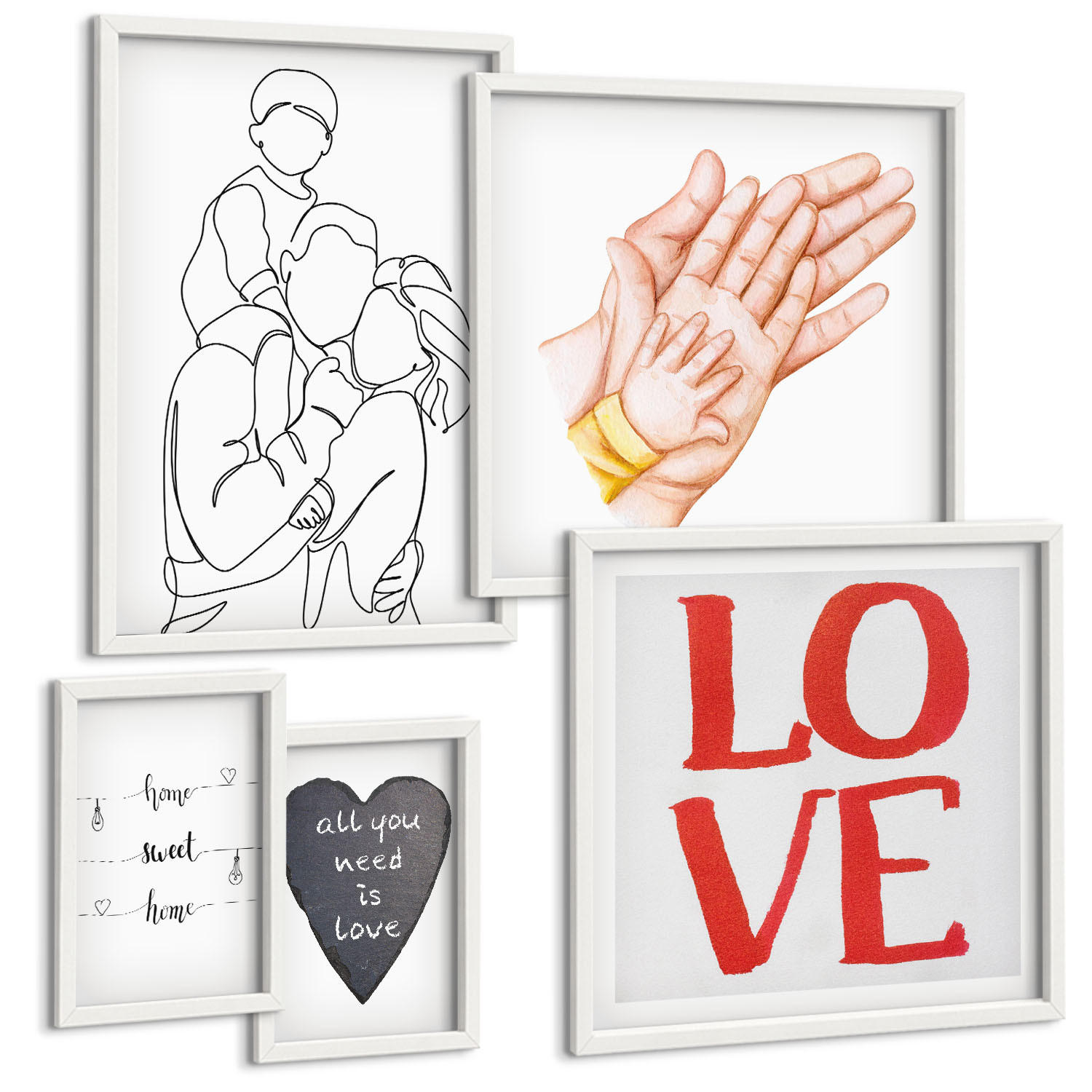 BILDER SET 5er Set - 50x50 cm & 20x30 cm & 40x60 cm Weißer Rahmen - Weltraum-Astronauten-Sterne - Weiß, Kunststoff (40/60cm) - TULUP