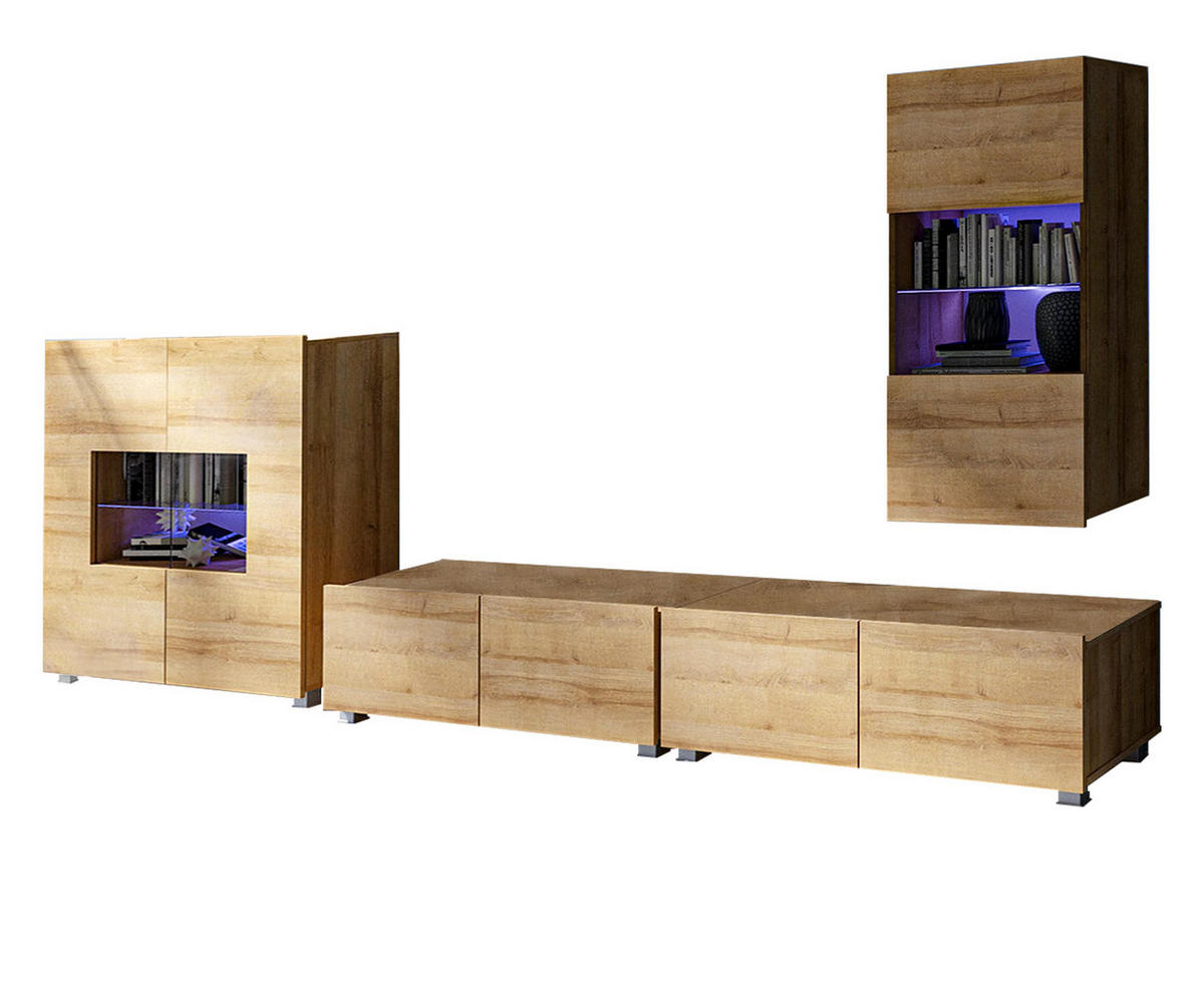 WOHNWAND Kossana 17 Modern Goldene Eiche 300/155/43 cm Stauraumwunder - Hellbraun, Holzwerkstoff/Kunststoff (300/155/43cm) - AX Living