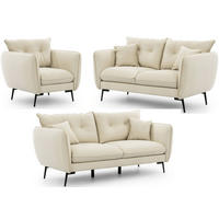 SITZGARNITUR 3+2+1 Nordloft Beige Samt - Beige/Schwarz, Holz/Textil (204/86/100cm) - S-Style Möbel