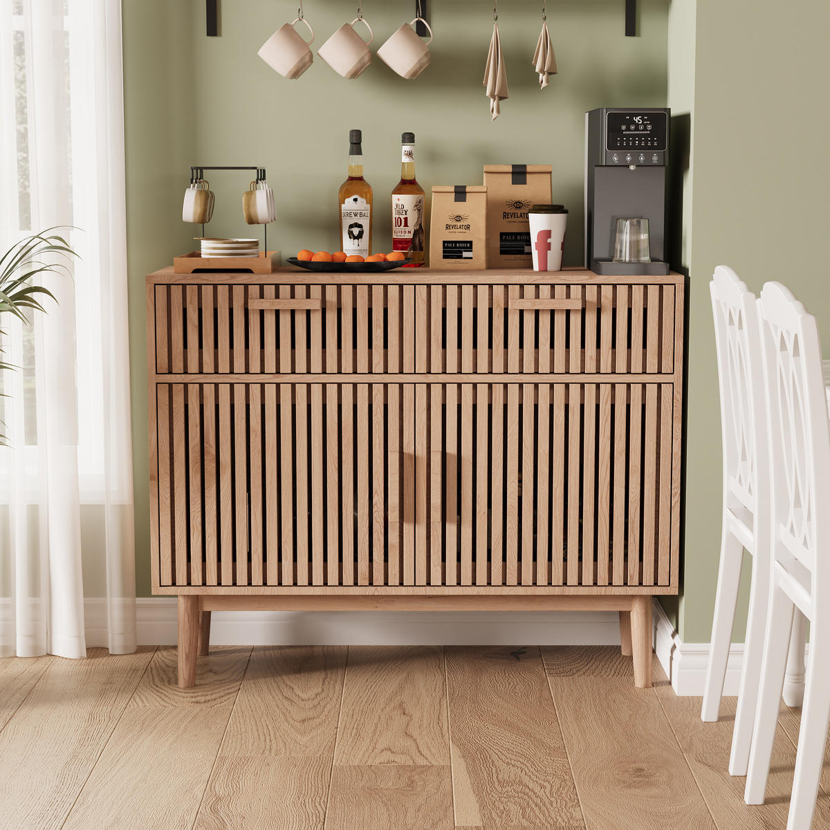 SIDEBOARD 100x35x80 cm 2 Schubladen 2 Türen Holz natur - Naturfarben, Holz (100/80/35cm) - Fortuna Lai