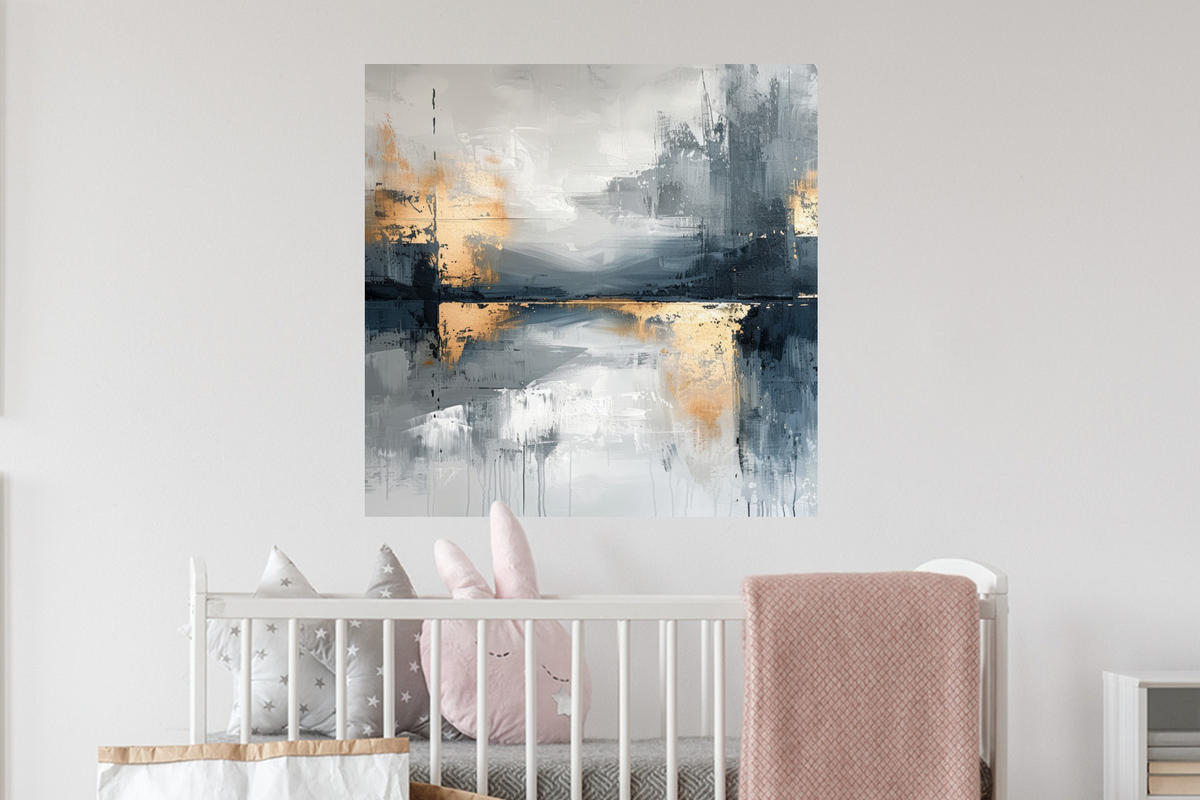 WANDTATTOO Kunst - Grau - Gold - Abstrakt 50x50 cm - Dunkelgrau, Kunststoff (50/50/0.1cm) - MuchoWow