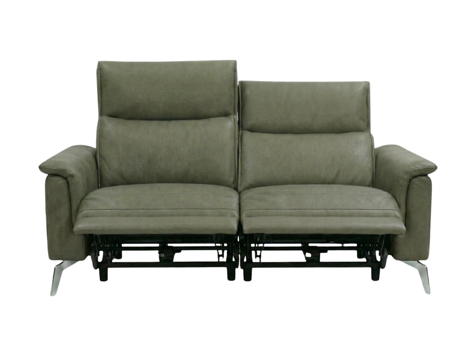 2-SITZER Sofa Borea Echtleder mit 2 x Relaxfunktion Olivgrün - Olivgrün, Leder/Metall (176/102/98cm)