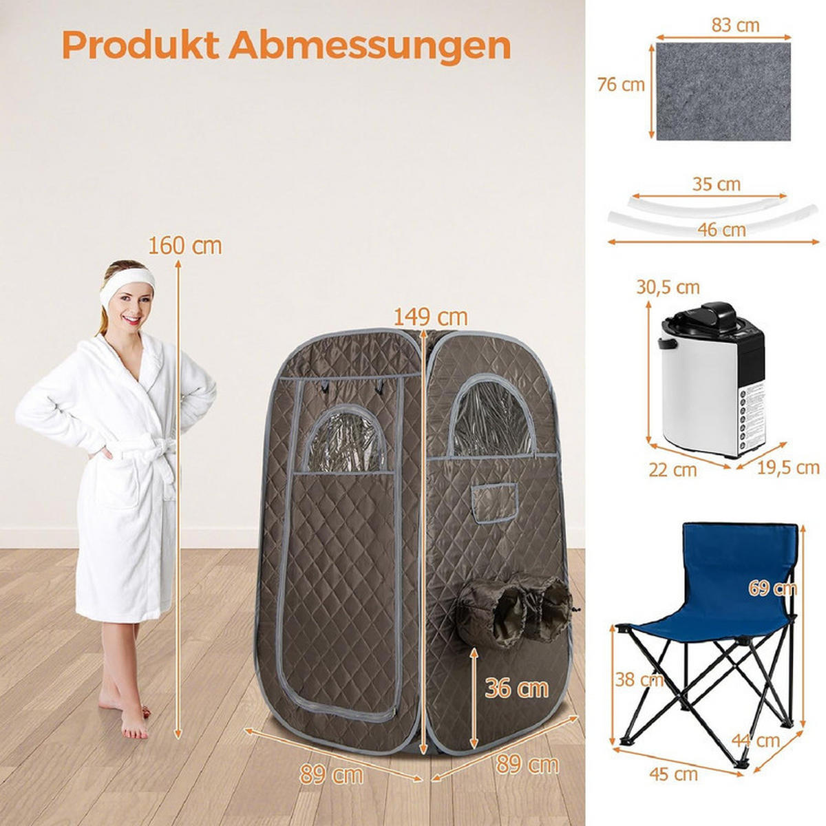 DAMPFSAUNA Tragbare grau - Grau, Textil (89/149/89cm) - COSTWAY