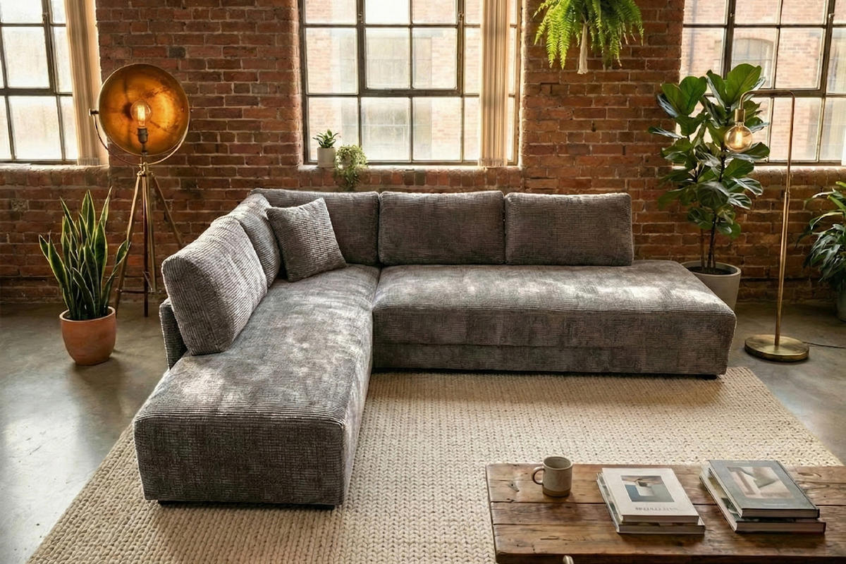 SCHLAFSOFA SADIRA Grau Flachgewebe - Schwarz/Grau, Kunststoff/Textil (288/209cm) - KAWOLA