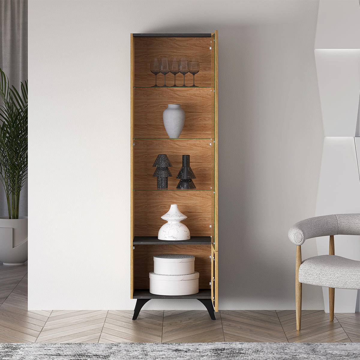 VITRINE Soah Holz und Schwarz - Schwarz, Holzwerkstoff (58/190/40cm) - Petits-meubles