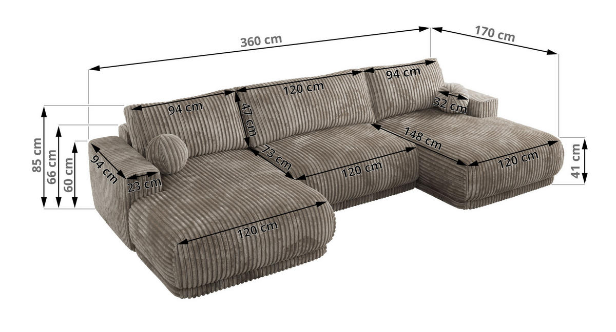 SEDACIA SÚPRAVA RINA U Svetlohnedá Menčester - svetlohnedá/čierna, textil/plast (360/85/170cm) - MKS