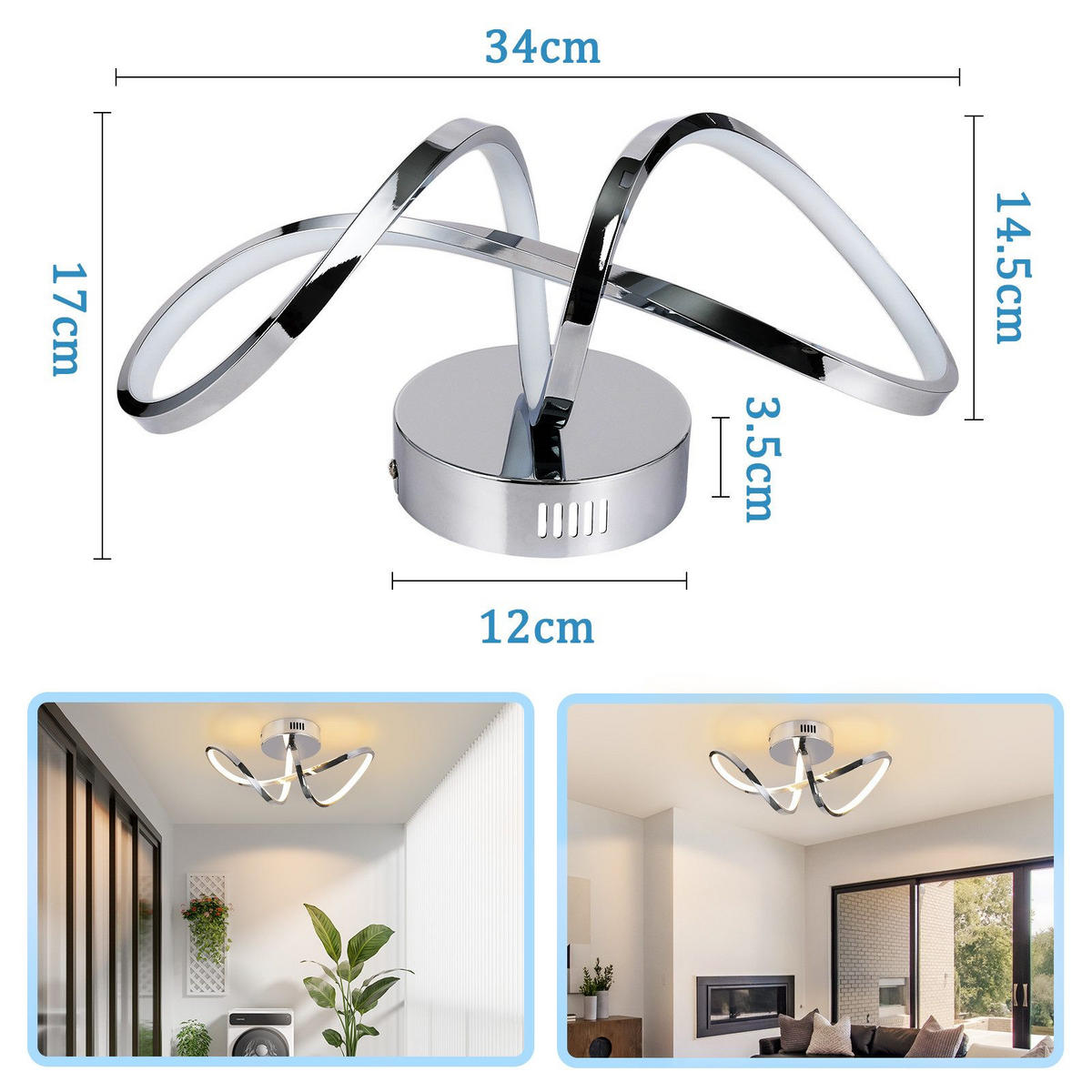 LED-DECKENLEUCHTE Marburg 34/14.5/17 cm - Silberfarben, Metall (34/14.5/17cm) - Nettlife