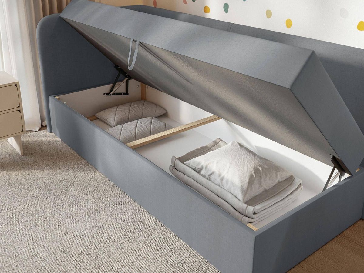 JUGENDBETT Calmmo Dunkelgrau mit Chenille-Bezug, Kopfteil links - Dunkelgrau, Textil (90/200cm) - Selsey