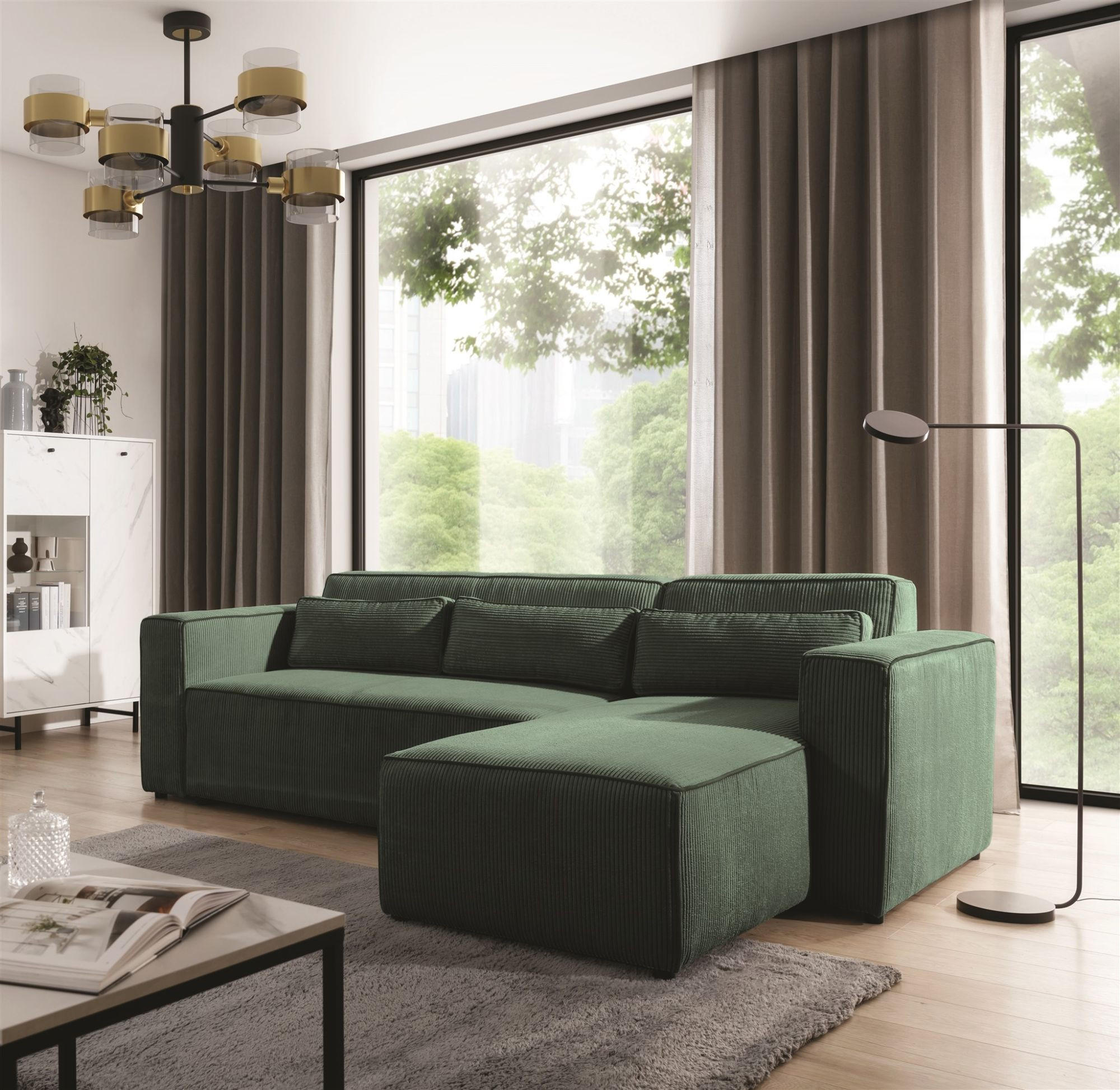 ECKSOFA Schlafsofa Waldo In Poso - Grün, Holzwerkstoff/Textil (260/173cm) - Fun Möbel
