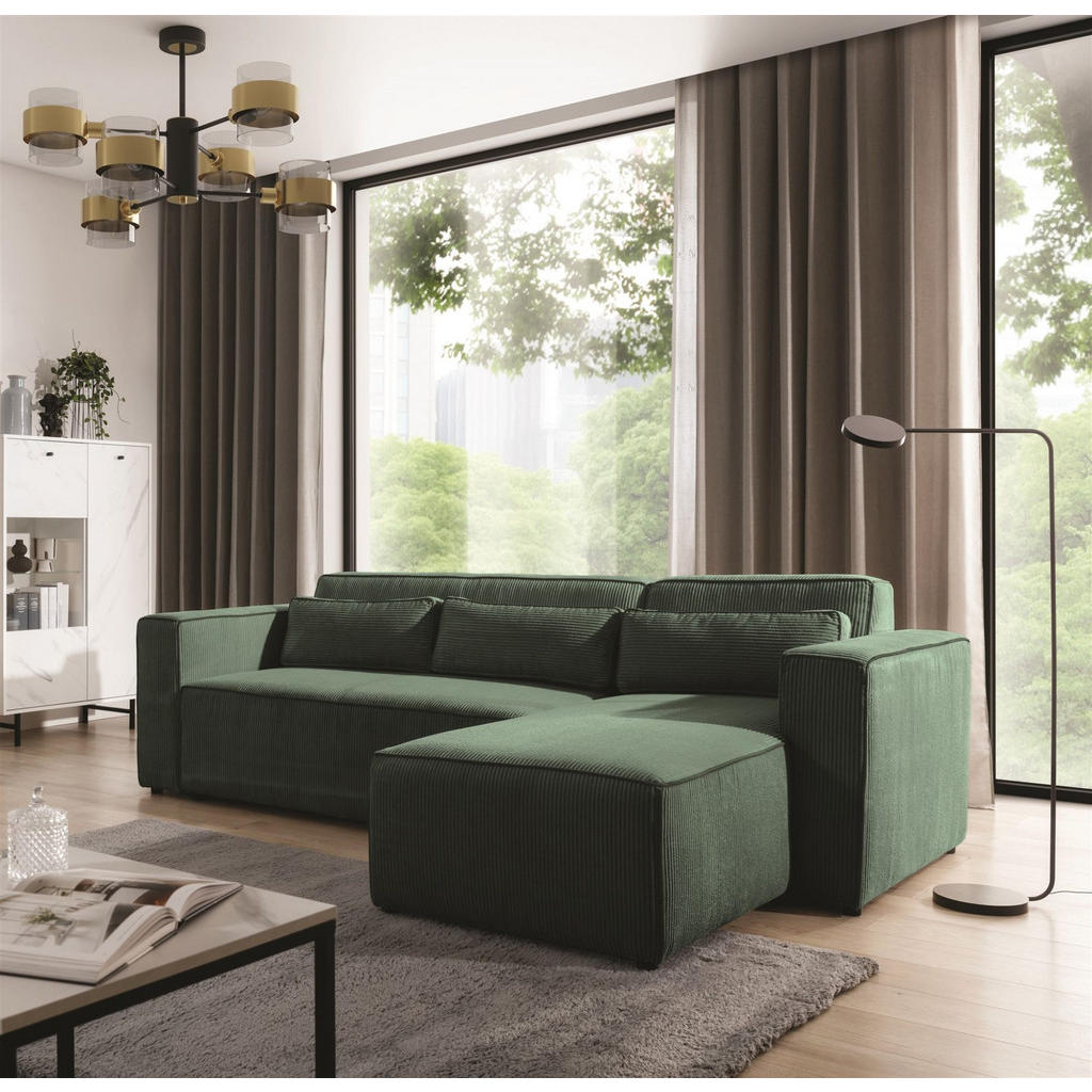 Thumbnail - Fun Möbel Ecksofa, Grün, Textil, Ottomane rechts, 260x173 cm, Wohnzimmer, Sofas & Couches, Wohnlandschaften, Ecksofas