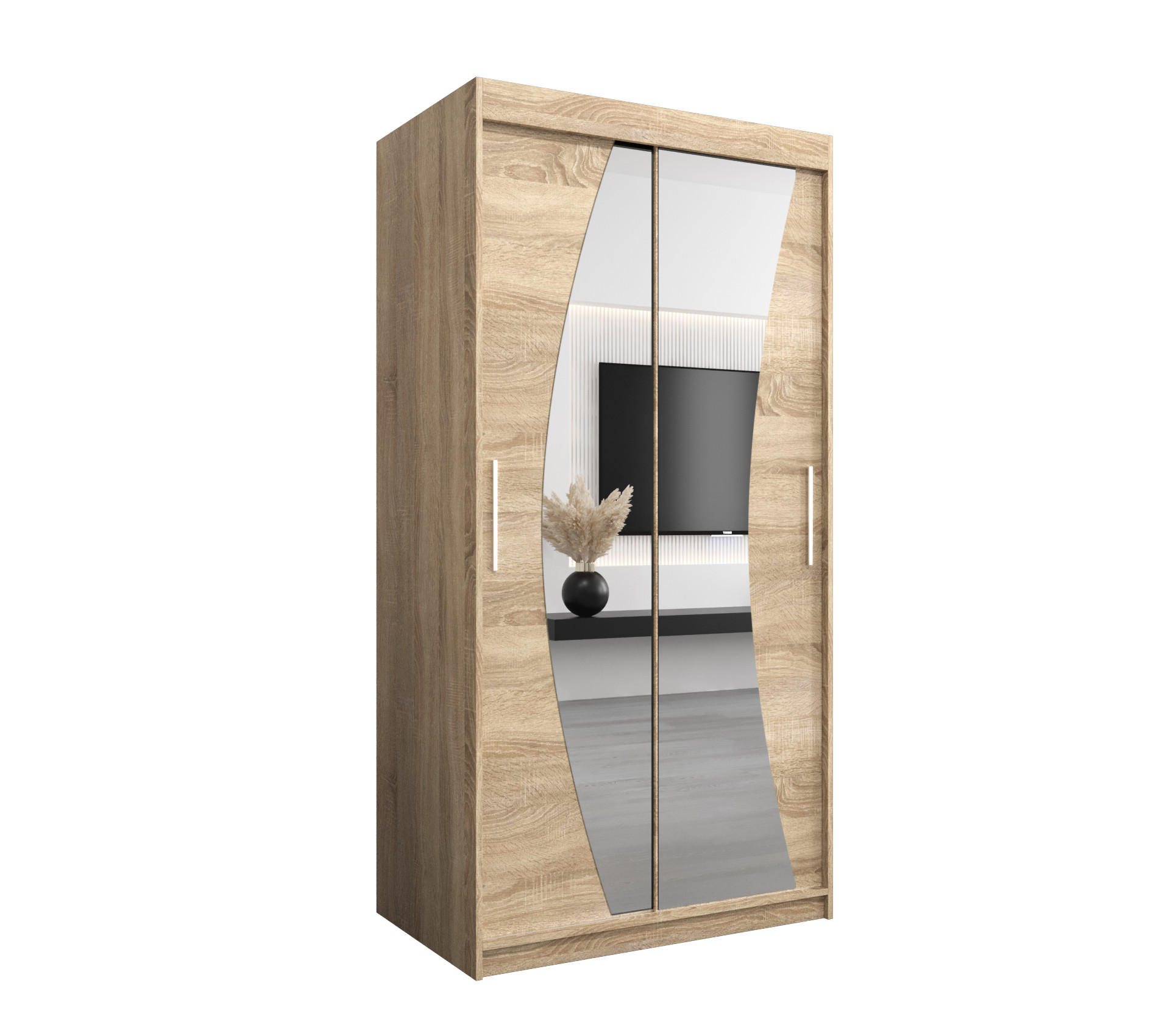 SCHWEBETÜRENSCHRANK 200/100/62 2-türig - Silberfarben/Sonoma Eiche, Holz/Kunststoff (100/200/62cm) - MÖBEL KRYSPOL