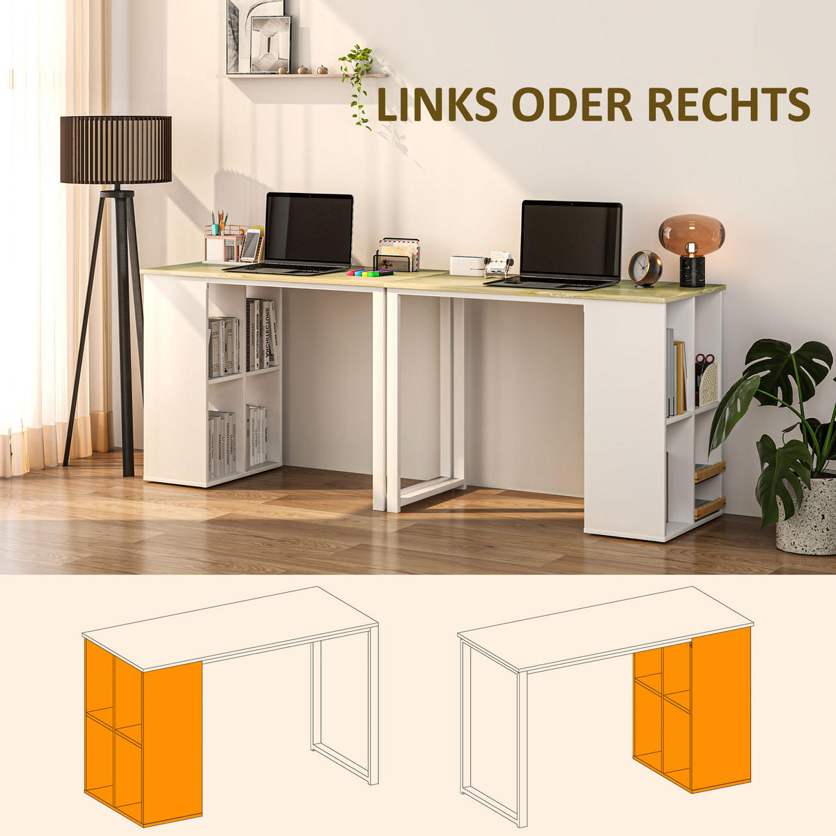 WRITING DESK Moderner Bürotisch mit Stahlgestell, 100 x 54 x 75 cm, Eiche - Naturfarben, Holz (54/100/75cm) - HOMCOM