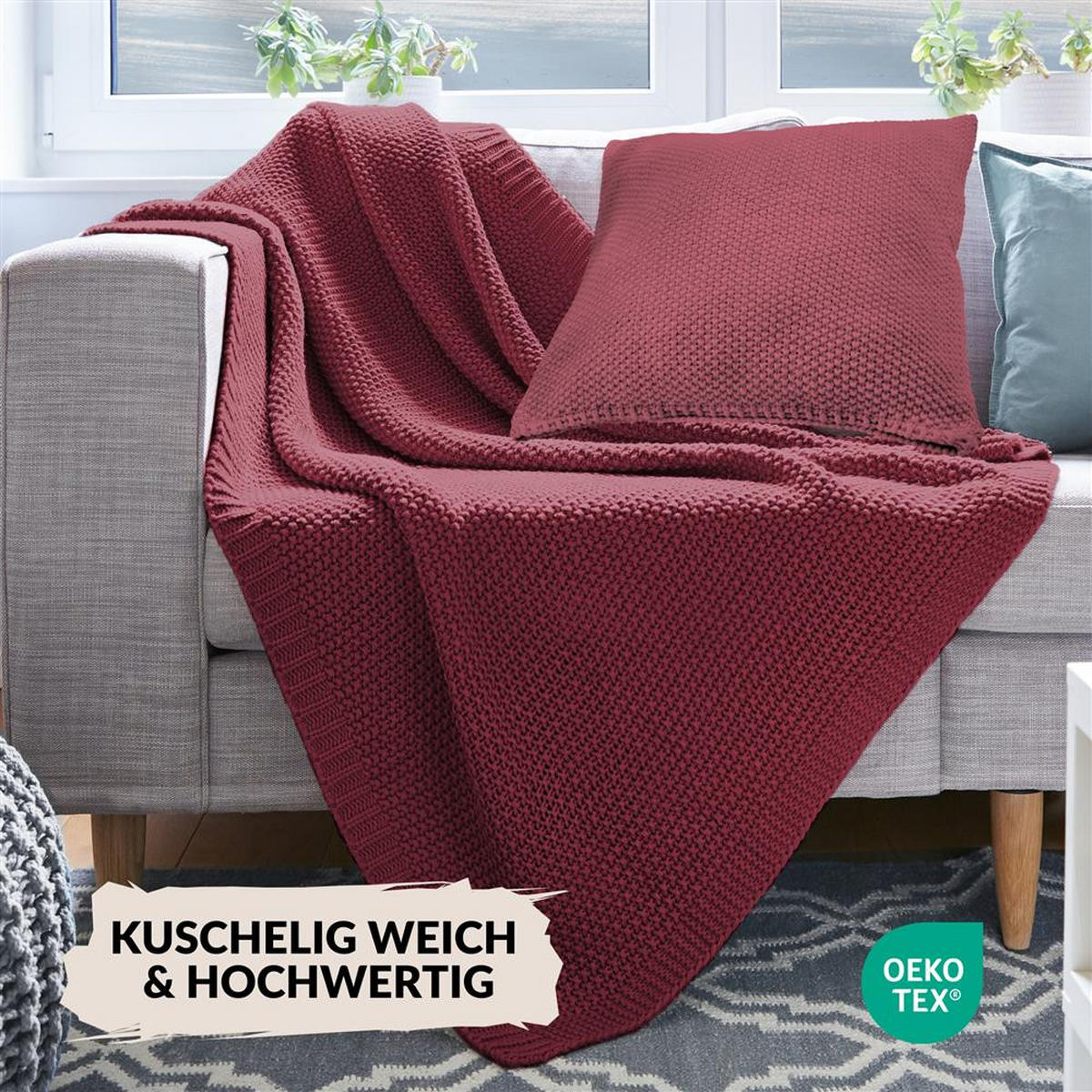 STRICKDECKE 130x170 cm, Kuscheldecke aus 100% Polyacryl, Flauschige Wohnzimmer Wohndecke für Sofa, Bett, Couch uvm. - Bordeaux - Bordeaux, Textil (130/170cm) - Carpe Sonno