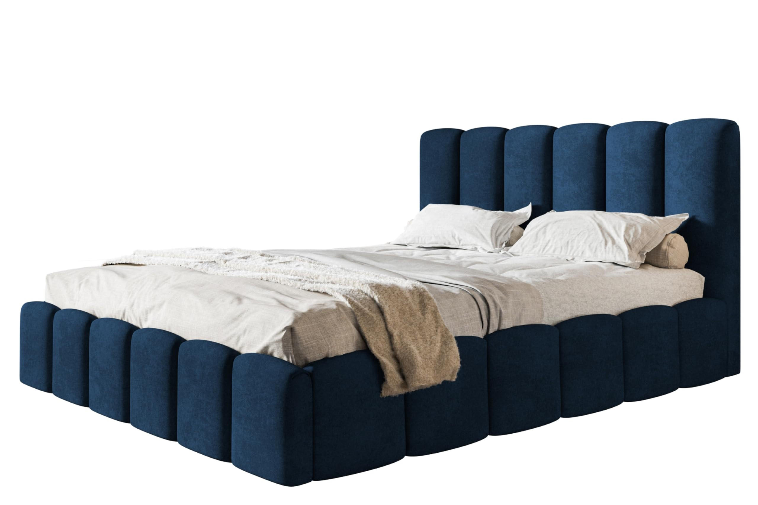 BETT 90x200 - Polsterbett mit Bettkasten und Holzrahmen - Modern Betten - Glatter Kronos-Stoff- Kollektion Lucy - Blau - Blau, Holz/Textil (90/200cm) - Alpi-Möbel