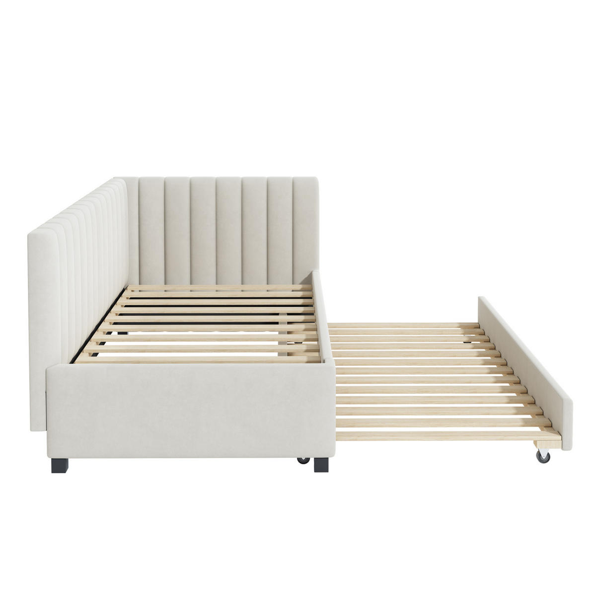 TAGESBETT mit Ausziehbett aus Samtstoff 90x200 cm Beige mit Lattenrost - Beige, Leder (140/200cm) - IVMEU