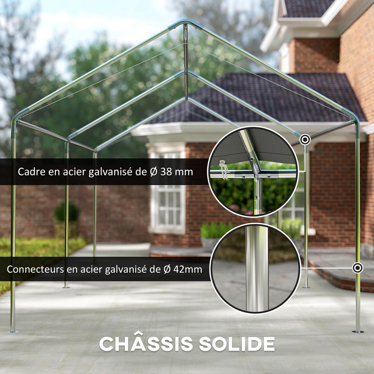 AUTOUNTERSTAND DE-12567 6x3 m mit Doppeldach Grau - Grau, Metall (290/260/595cm) - ComfortXL
