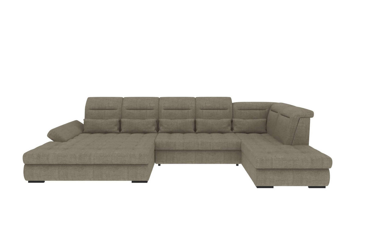 WOHNLANDSCHAFT Toscana Strukturstoff inkl. Schlaffunktion - Hellbraun, Textil (208/87/358cm) - 99rooms