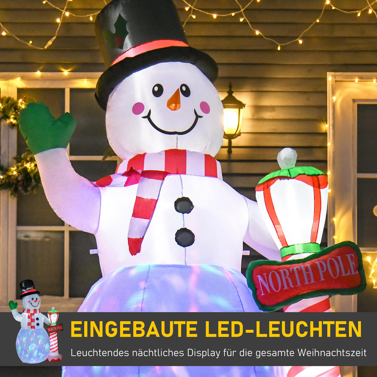 WEIHNACHTSDEKO aufblasbarer Schneemann, 240 cm, LED-Beleuchtung, Weiß - Weiß, Kunststoff (103/240/164cm) - HOMCOM