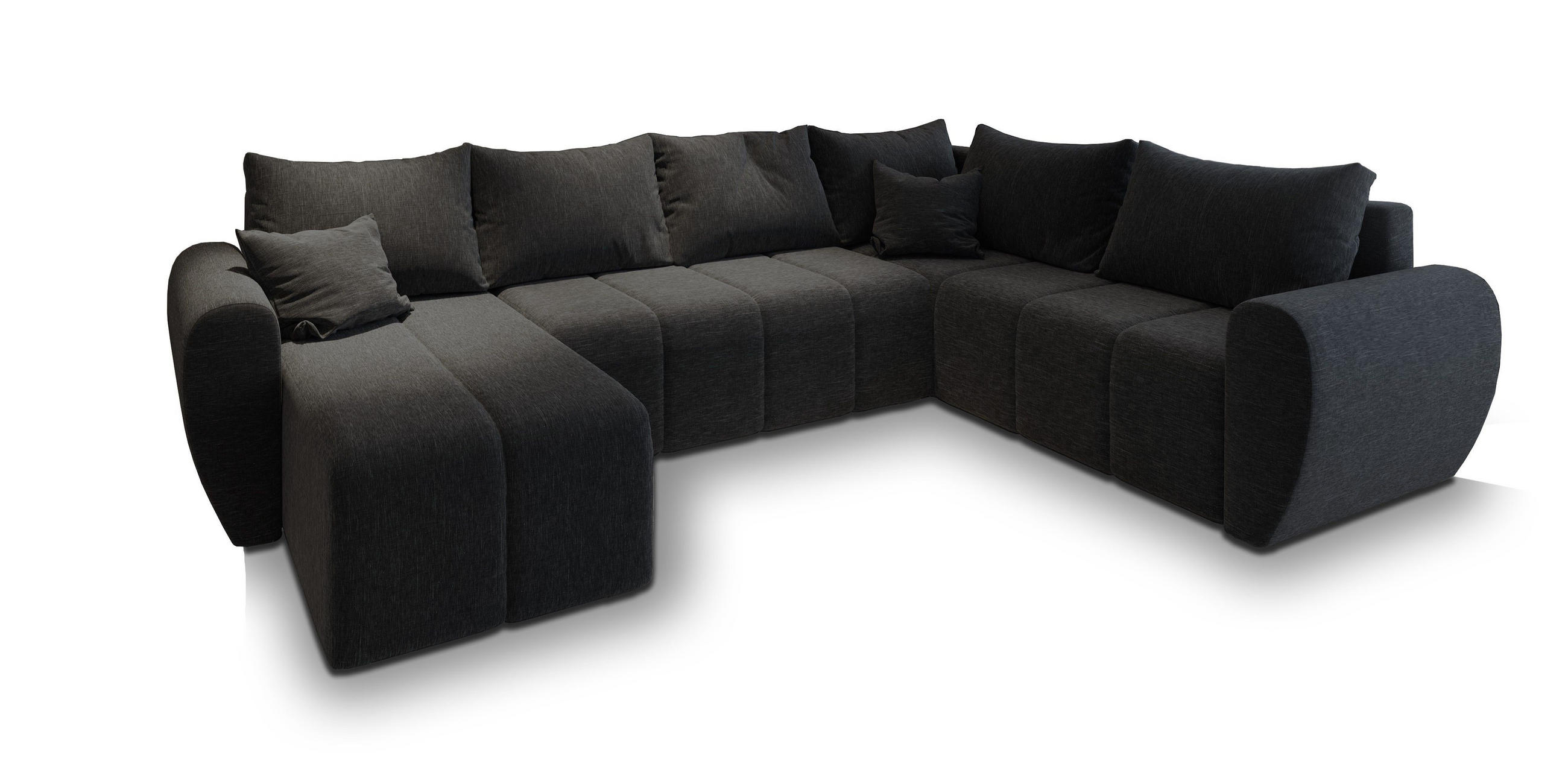 WOHNLANDSCHAFT MADISON XL R-S Schwarz Dünner Stoff mit Schlaffunktion - Schwarz, Holz (303/82/208cm) - MASSENO