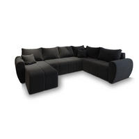WOHNLANDSCHAFT MADISON XL R-S Schwarz Dünner Stoff mit Schlaffunktion - Schwarz, Holz (303/82/208cm) - MASSENO