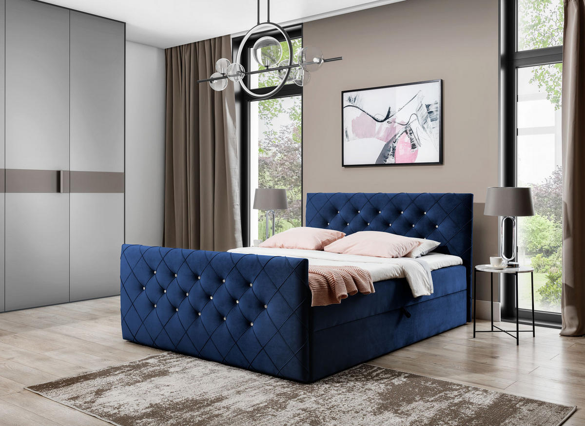 BOXBETT MALAGA 120x200 Dunkelblau Velvet - H3 - Dunkelblau, Textil (120/200cm) - AN-Moebel 4u