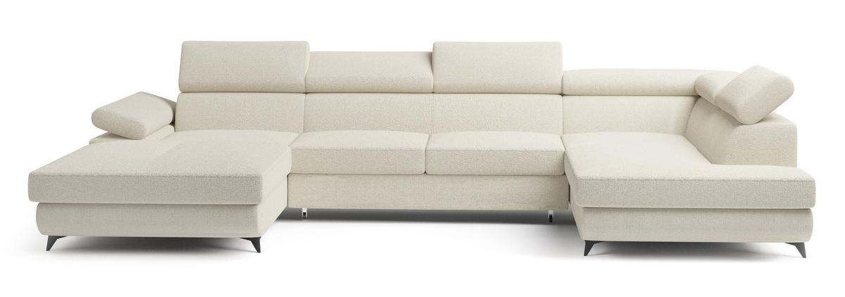 WOHNLANDSCHAFT RUBANO R-S Creme Boucle-Stoff mit Schlaffunktion - Creme, Holz (339/89/190cm) - MASSENO