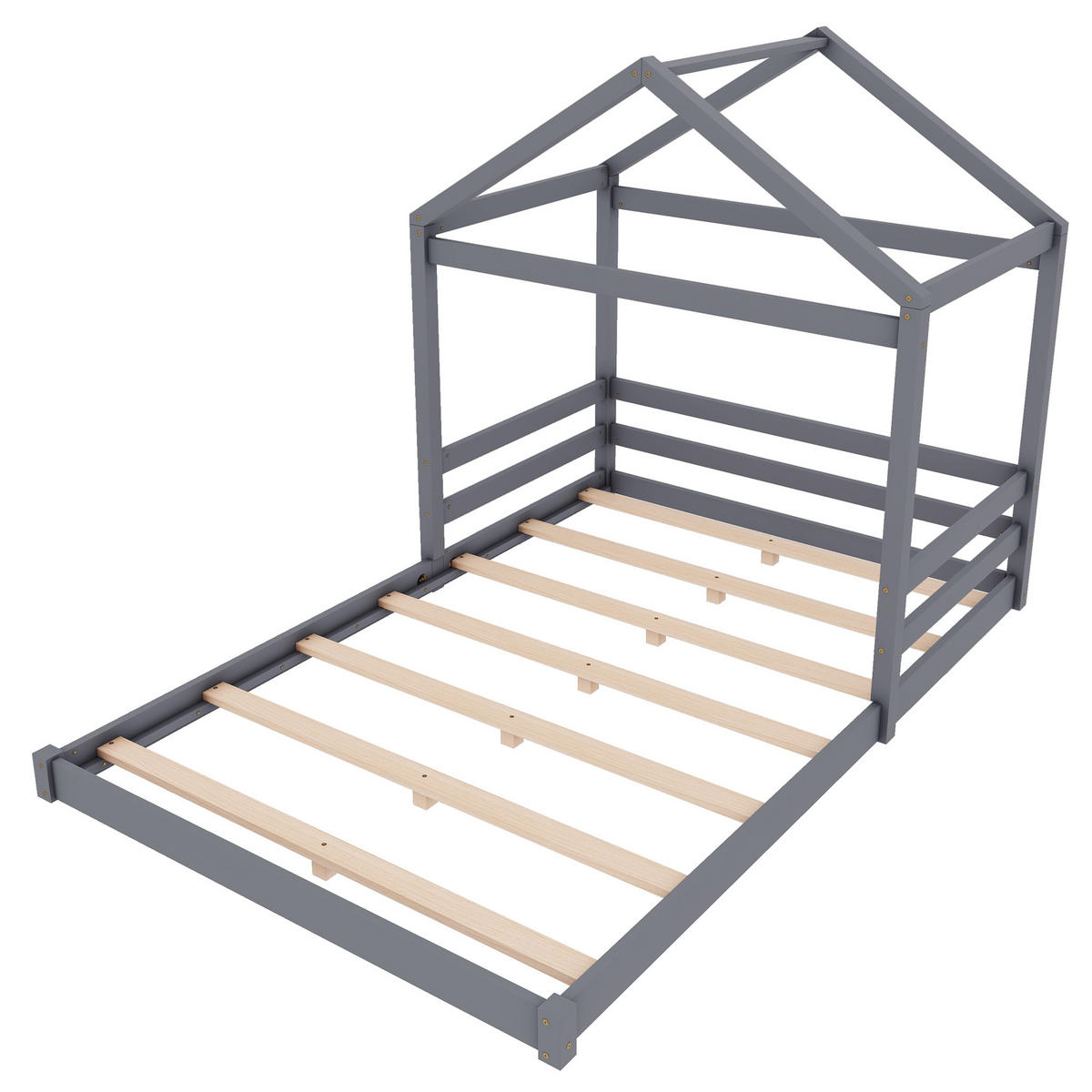 HAUSBETT 140/200 cm grau mit Lattenrost aus Kiefernholz - Grau, Holz (140/200cm) - OKWISH