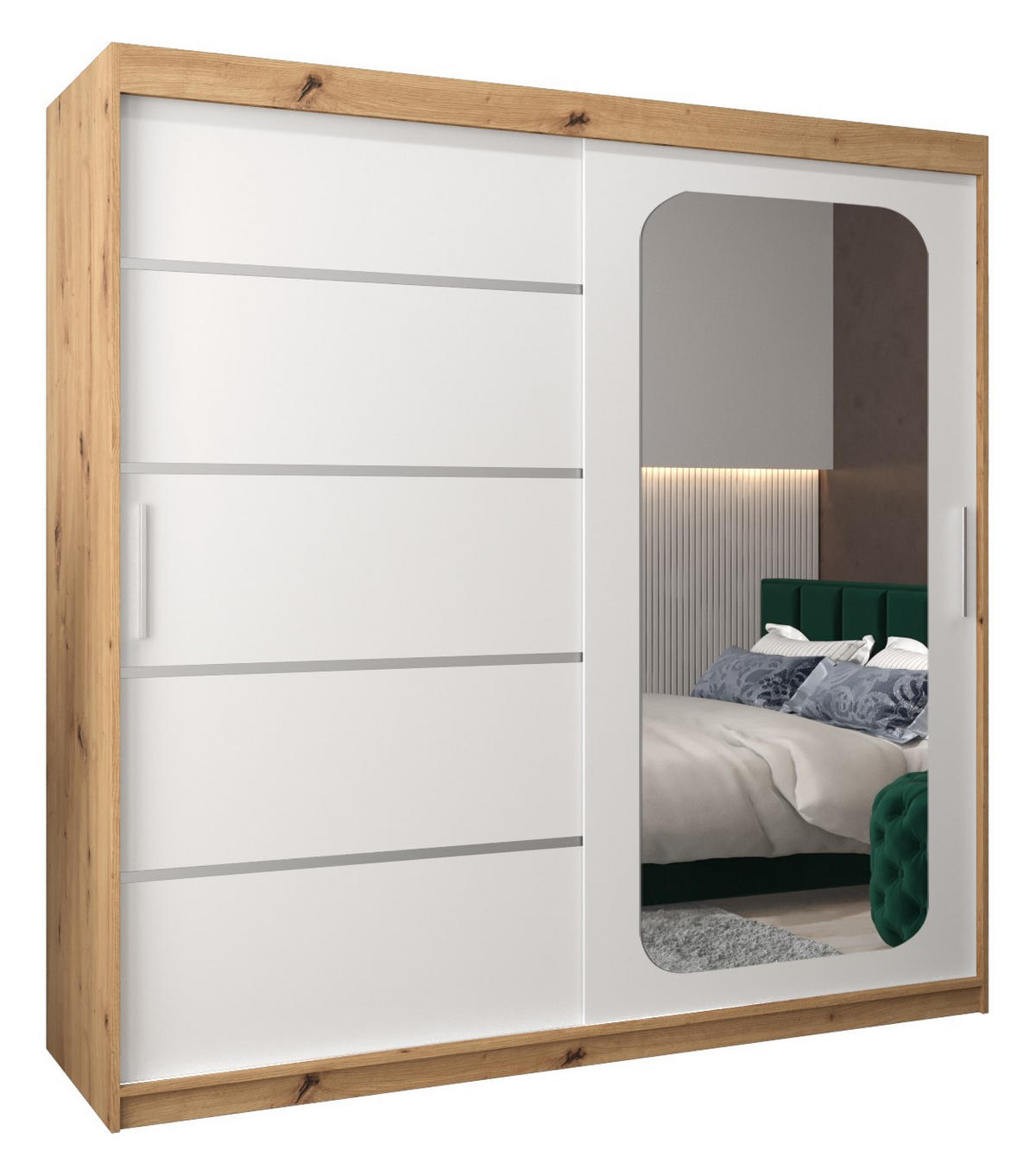 SCHWEBETÜRENSCHRANK 200/200/62 2-türig - Silberfarben/Eiche Artisan, Holz/Kunststoff (200/200/62cm) - Abiks Möbel