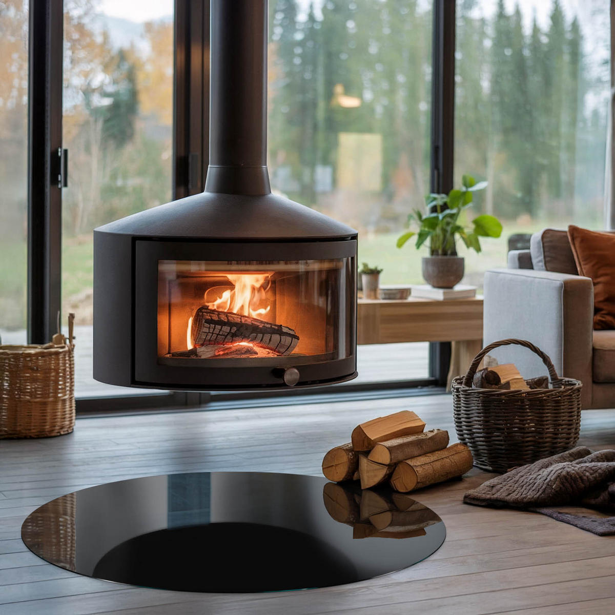 GLASPLATTE für Kamin Ø 100 cm - Schwarz, Glas (100/100/0.4cm) - TULUP
