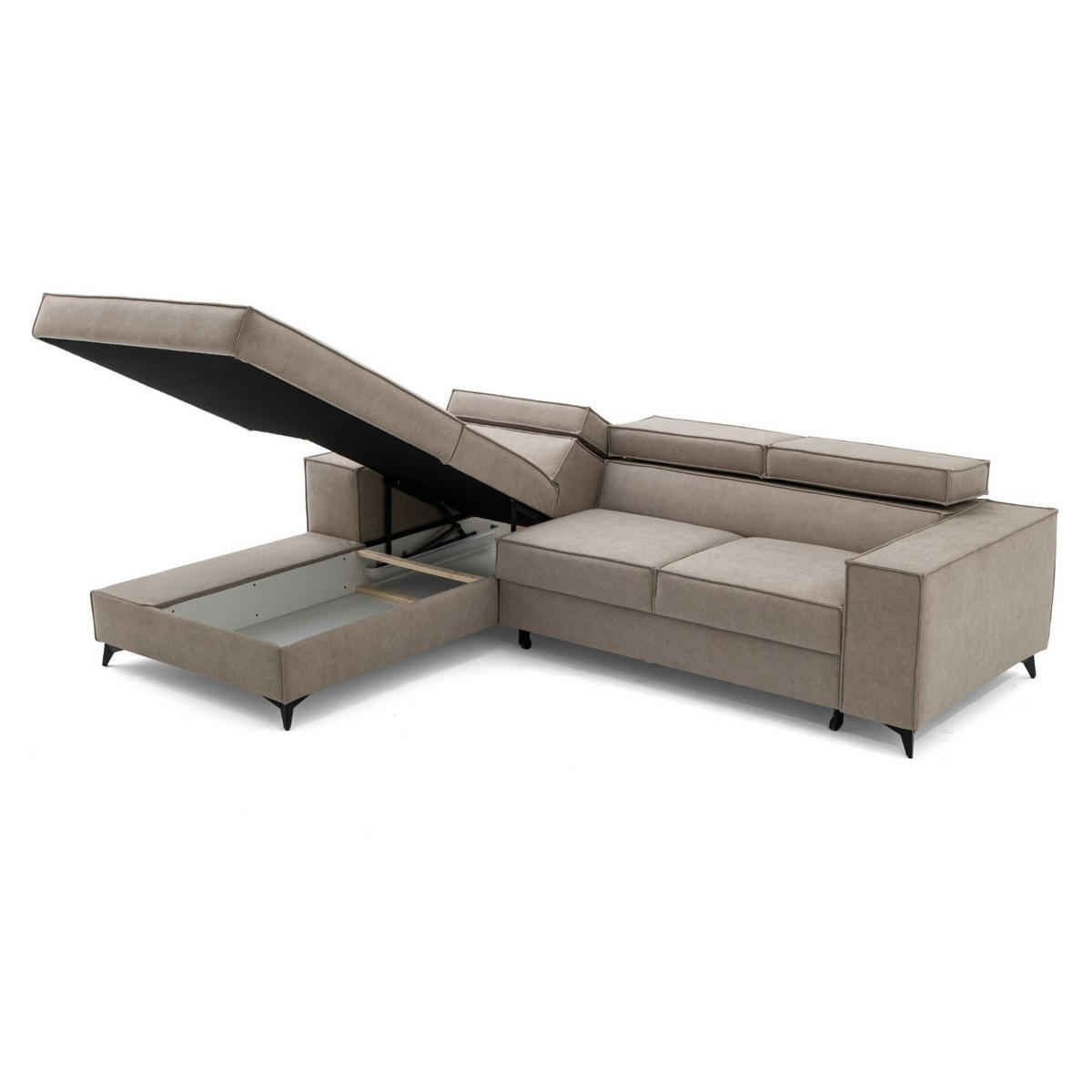 ECKSOFA PURE S Links mit Schlaffunktion 127x215 Velours Creme - Creme/Schwarz, Holz/Textil (281/204cm) - Muffo